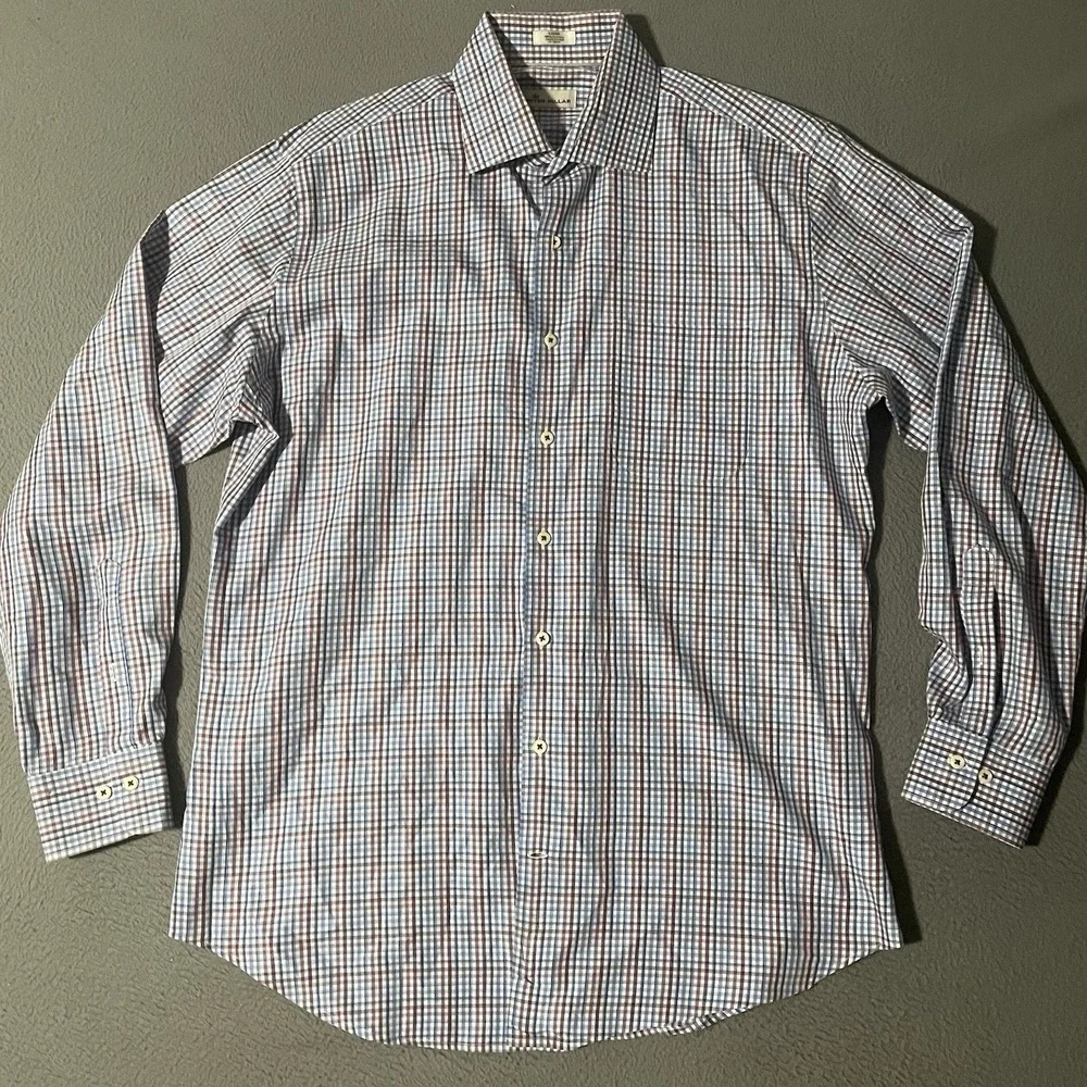 Peter Millar Shirt Mens Large Check Long sleeve Button Up Preppy Casual Comfort